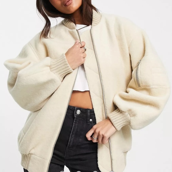 NEW ASOS Design Brushed Bomber in Stone - Picture 7 of 13